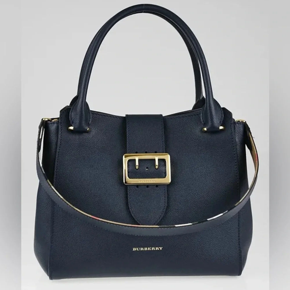 BURBERRY Blue Grained Leather Medium Buckle Tote Bag - Picture 1 of 16
